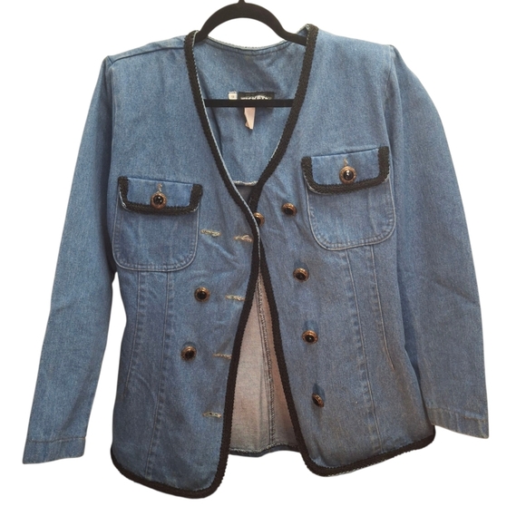 Vintage Blue Denim Embellished Jacket Blazer, Tickets California, Women Size 9 - Picture 3 of 16